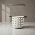 White Flexible Laundry Basket with leather Handles by Zodiya