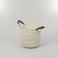 Cream Plastic Flexible Laundry Basket with Leather Handles by Zodiya