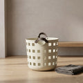 Cream Plastic Flexible Laundry Basket with Leather Handles by Zodiya