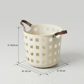Cream Plastic Flexible Laundry Basket with Leather Handles by Zodiya