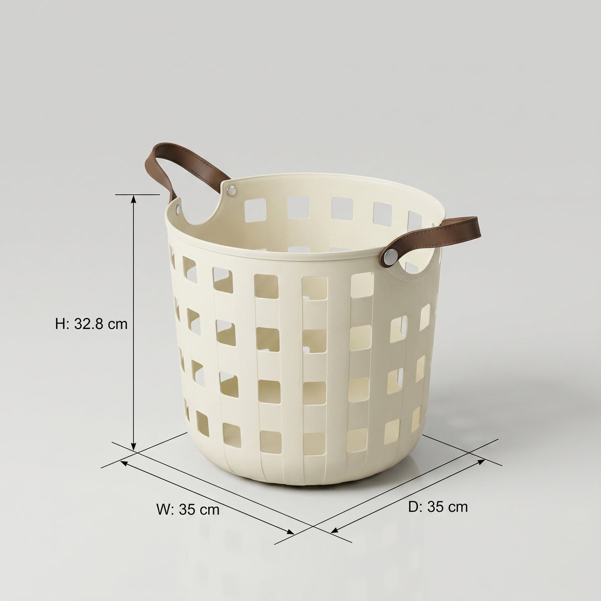 Cream Plastic Flexible Laundry Basket with Leather Handles by Zodiya