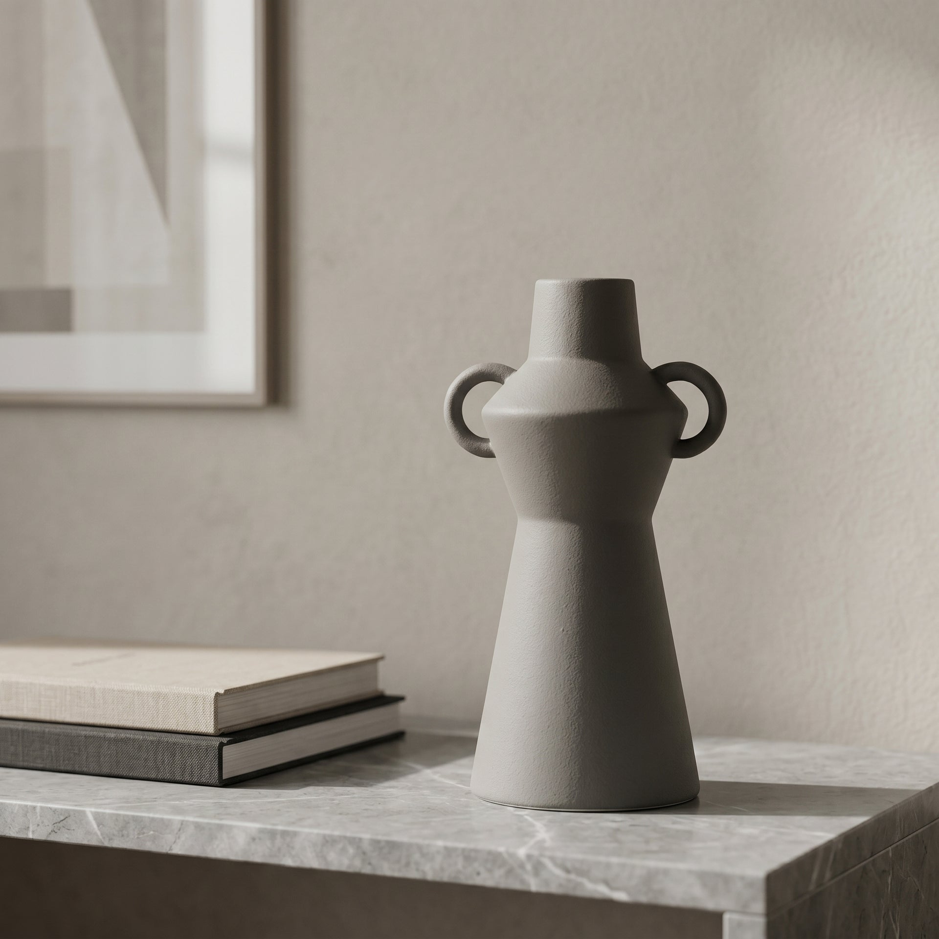 Grey Flower Vase with Handles by Zodiya