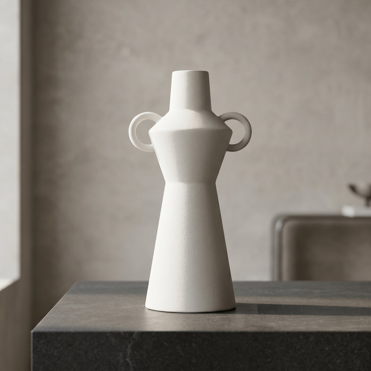 White Ceramic Flower Vase with Handles by Zodiya