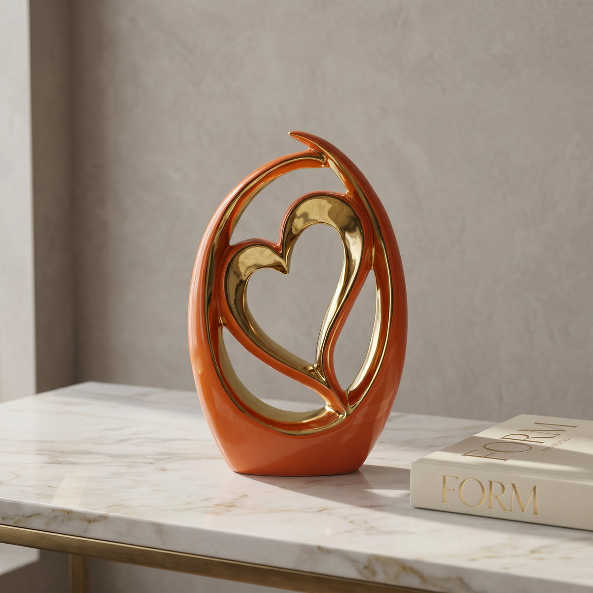 Terracotta & Gold Ceramic Heart Shape Decor by Zodiya