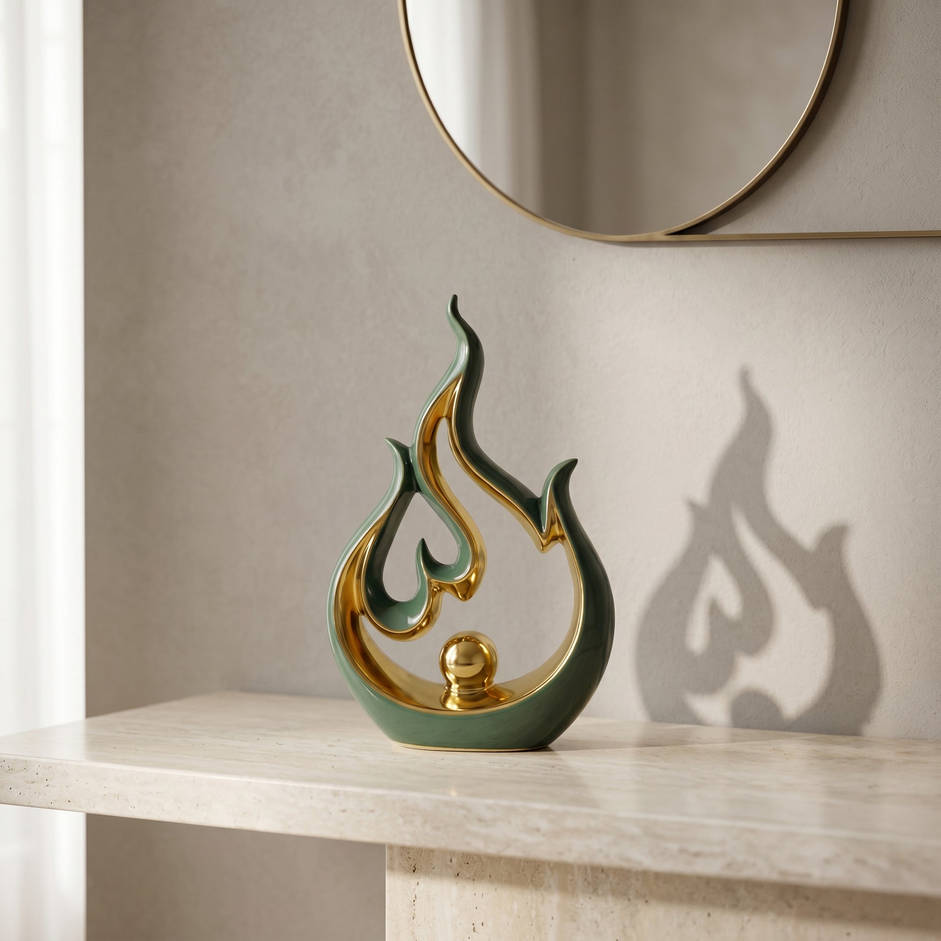 Green and Gold Sculpture Vase by Zodiya
