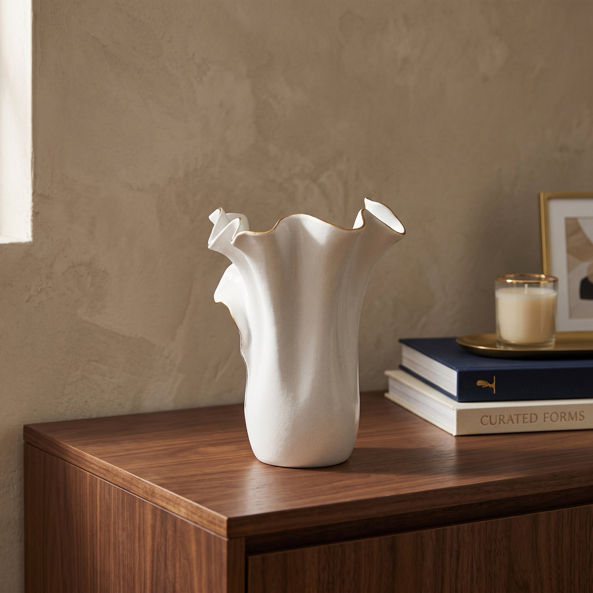 White and Gold Ceramic Vase by Zodiya
