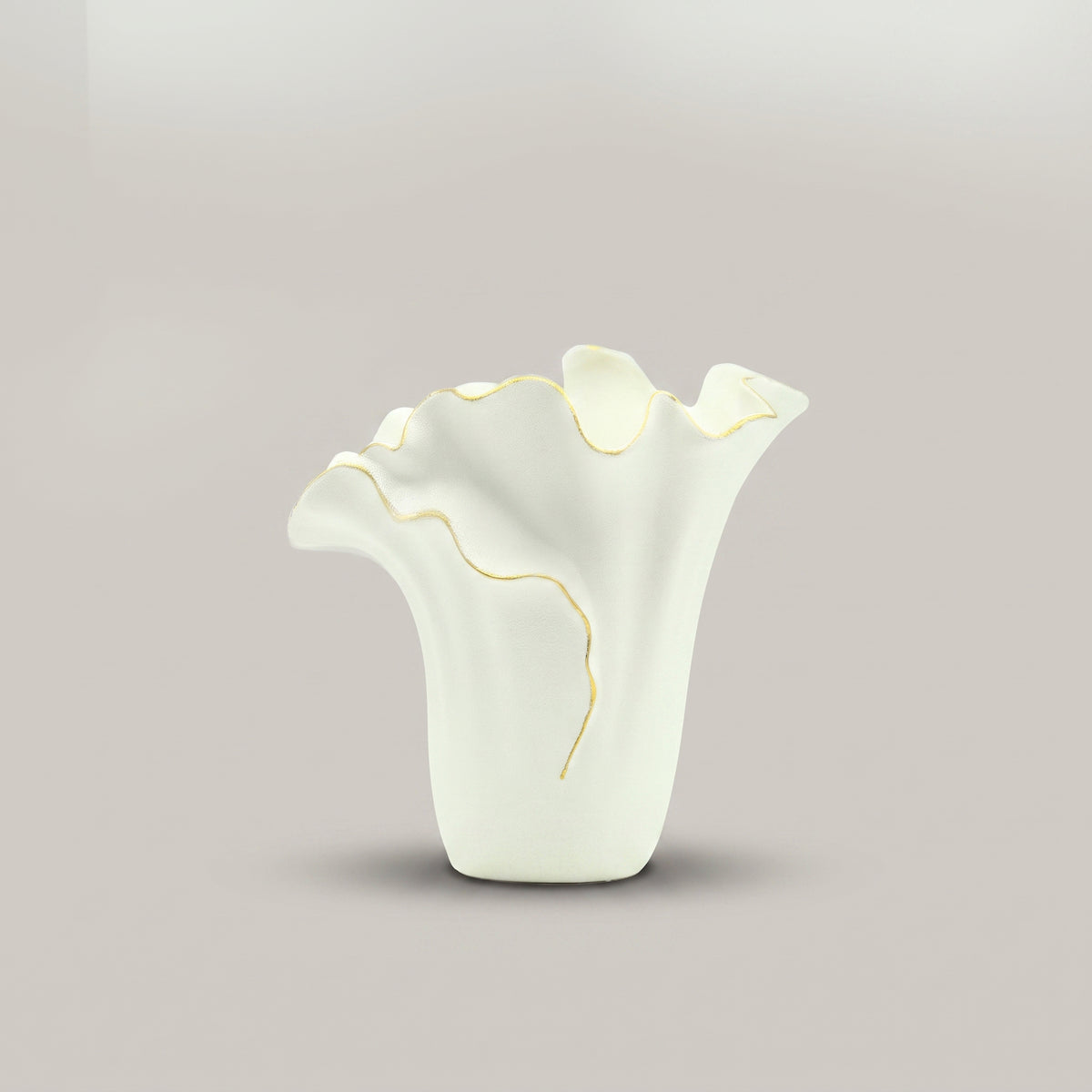 White Ceramic Flower Vase( Gold Border) by Zodiya