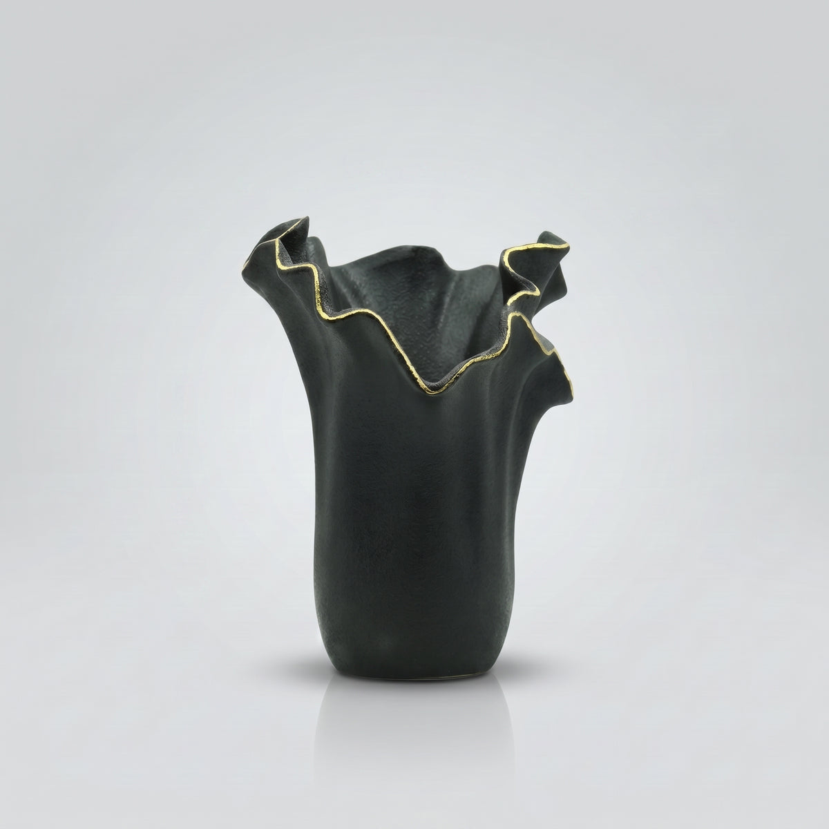 Small Black Ceramic Flower Vase ( Gold Border) by Zodiya