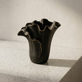 Small Black Ceramic Flower Vase ( Gold Border) by Zodiya
