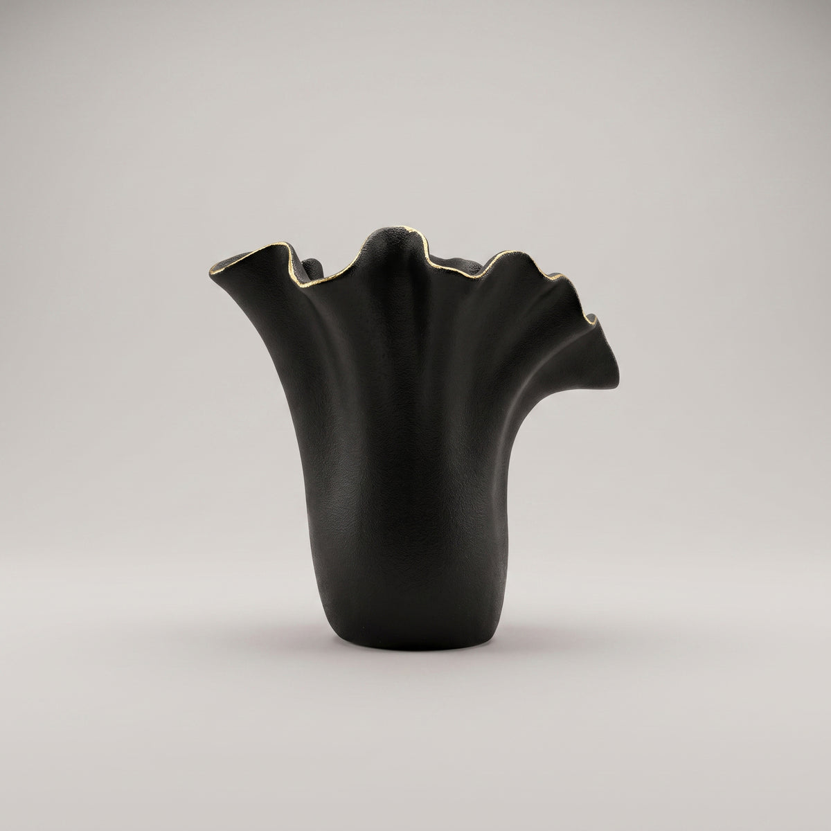 Small Black Ceramic Flower Vase ( Gold Border) by Zodiya