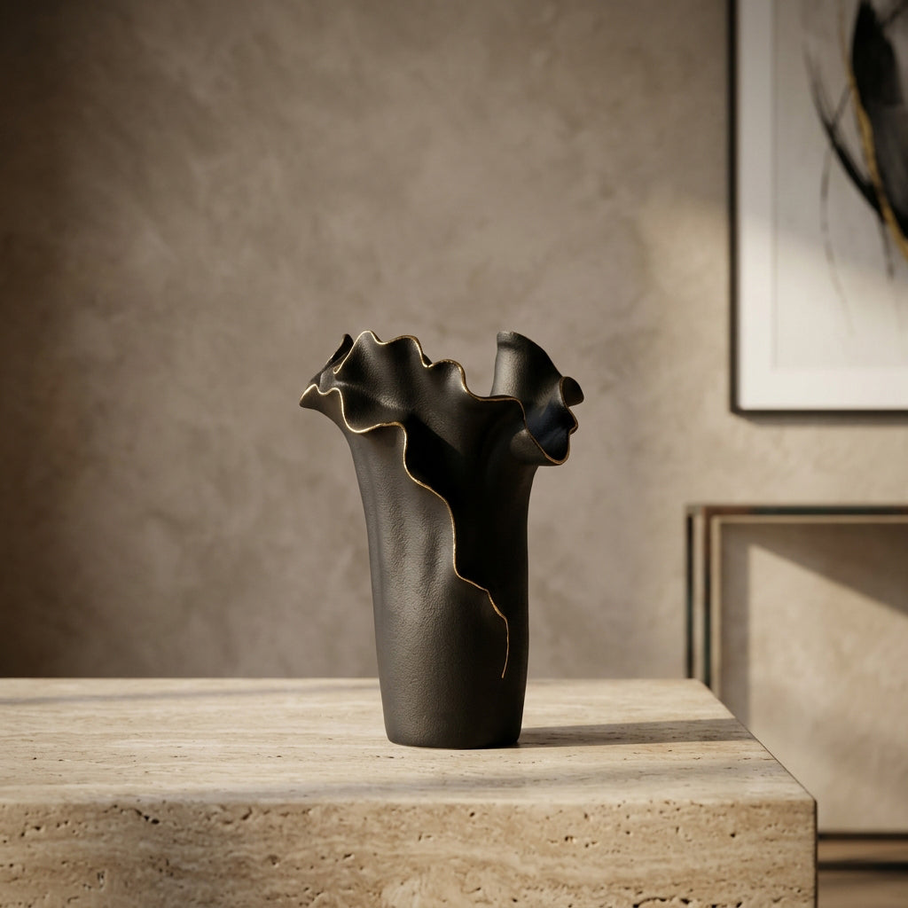 Large Black and Gold Ceramic Vase by Zodiya