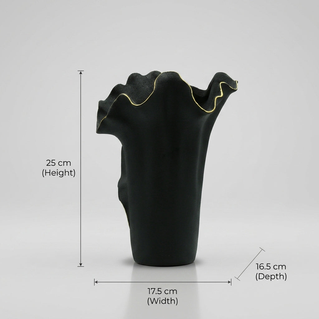 Large Black Ceramic Flower Vase ( Gold Border) by Zodiya