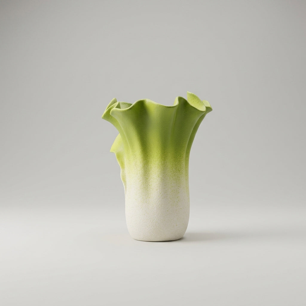 Green and White Ceramic Flower Vase ( Leafy Vase) by Zodiya