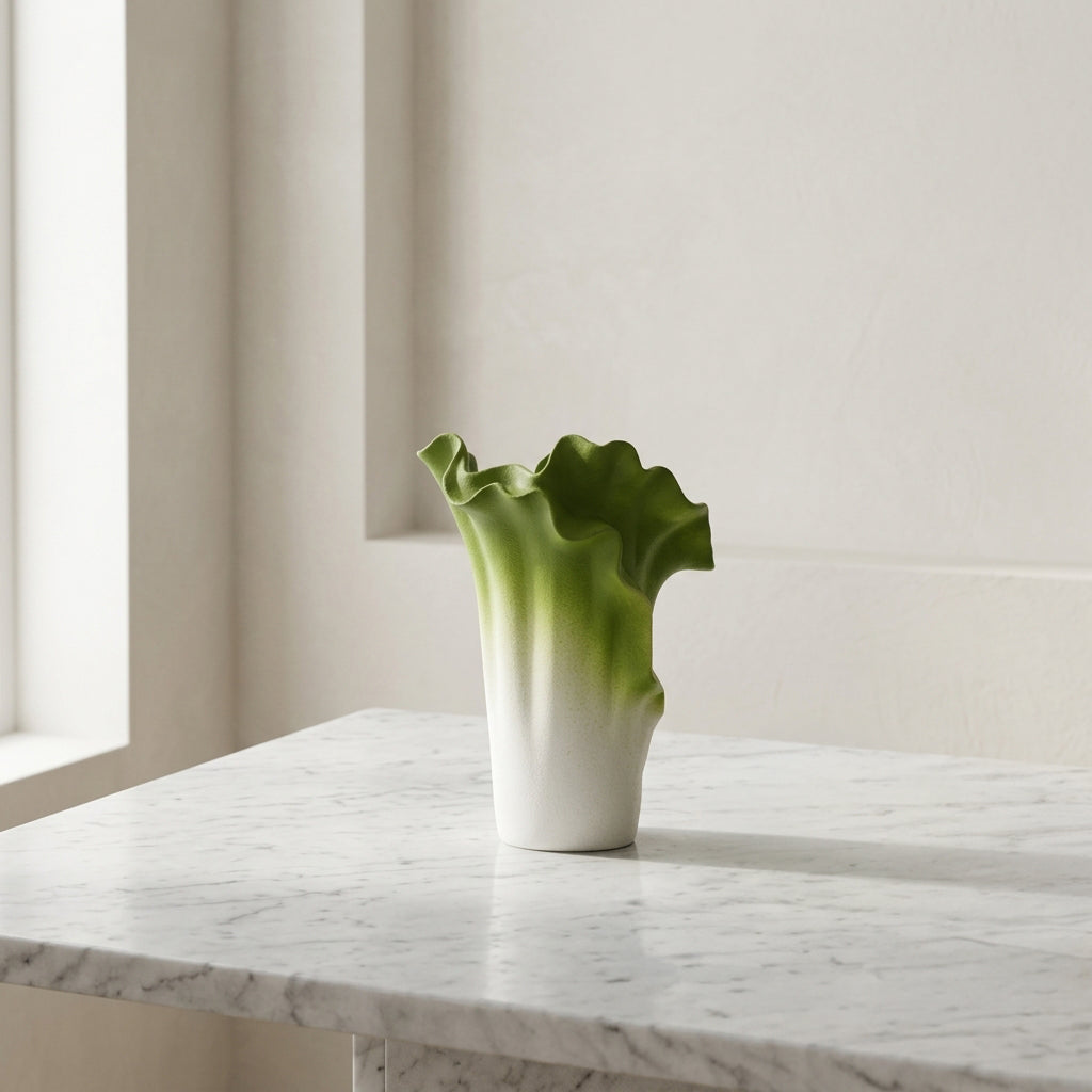 Green & White Ceramic Flower Vase by Zodiya