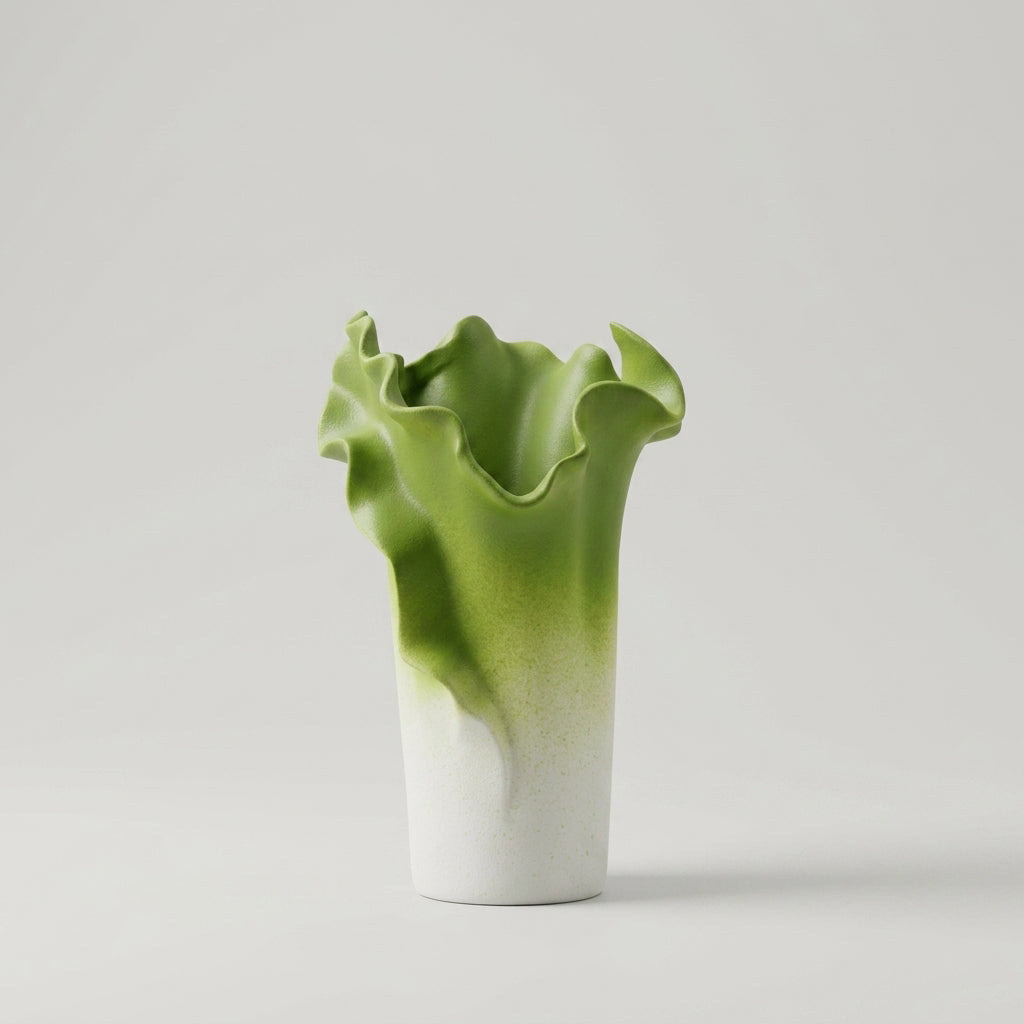 Green & White Ceramic Flower Vase by Zodiya