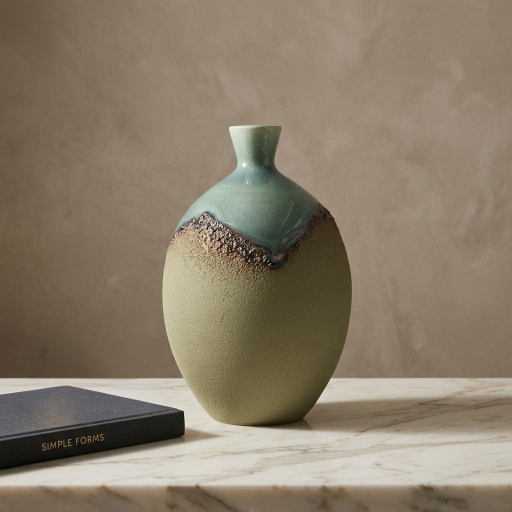 Olive Green Drip Glaze Ceramic Flower Vase by Zodiya