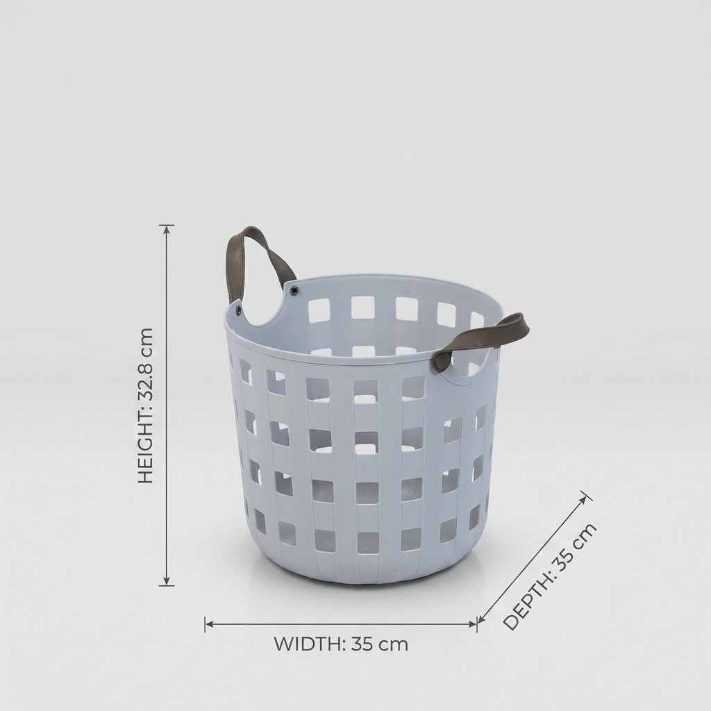 Grey Plastic Laundry Basket with Handles  By Zodiya