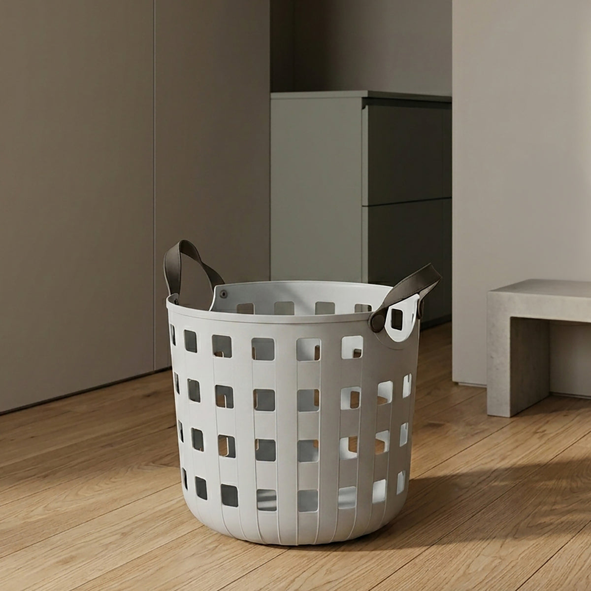 Grey Plastic Laundry Basket with Handles  By Zodiya