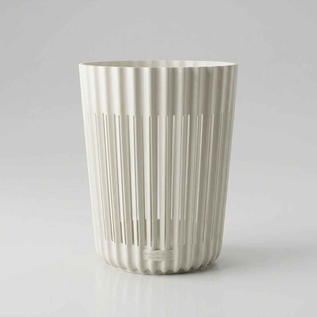 White Slatted Plastic Trash Can By Zodiya