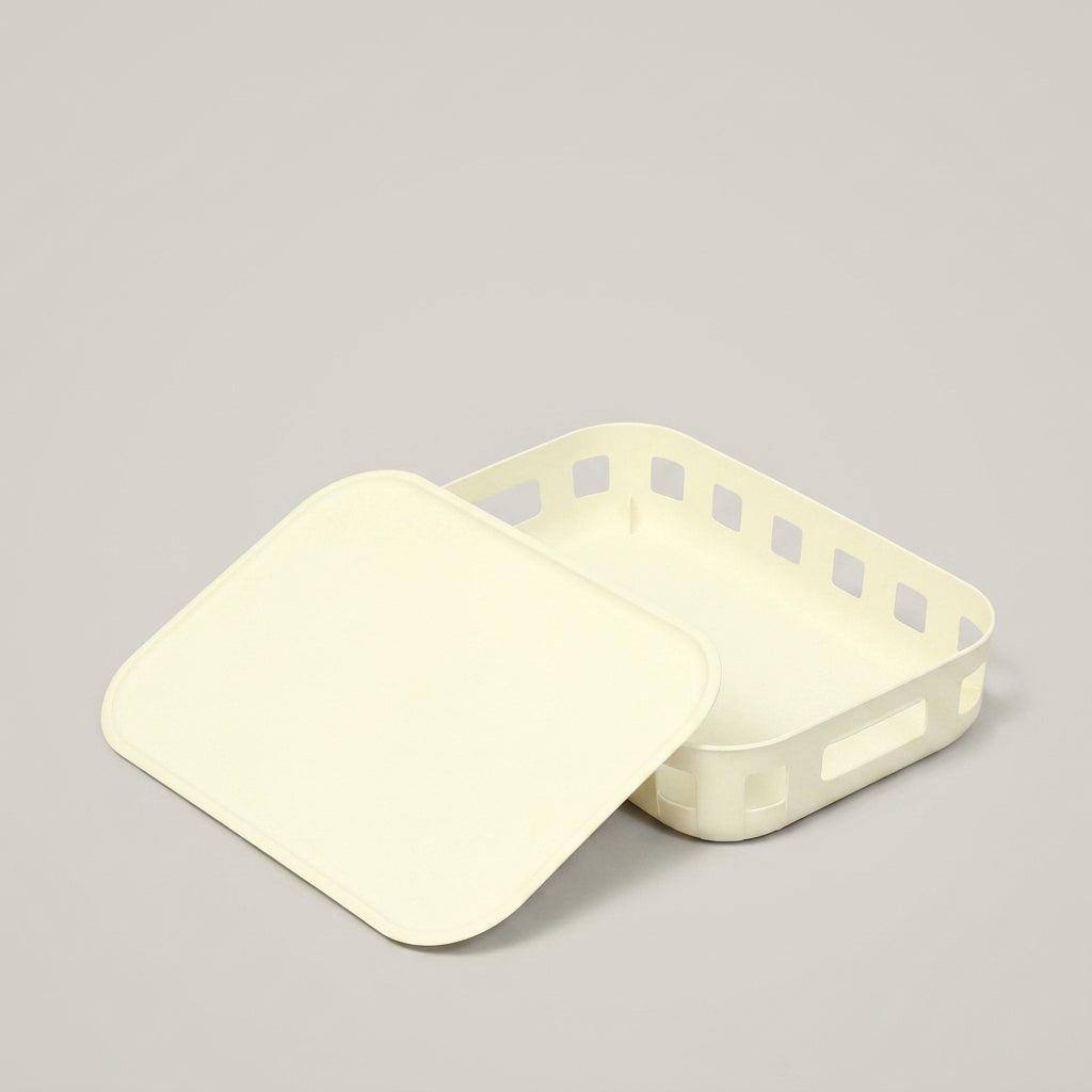 Cream Plastic Storage Box with Lid By Zodiya