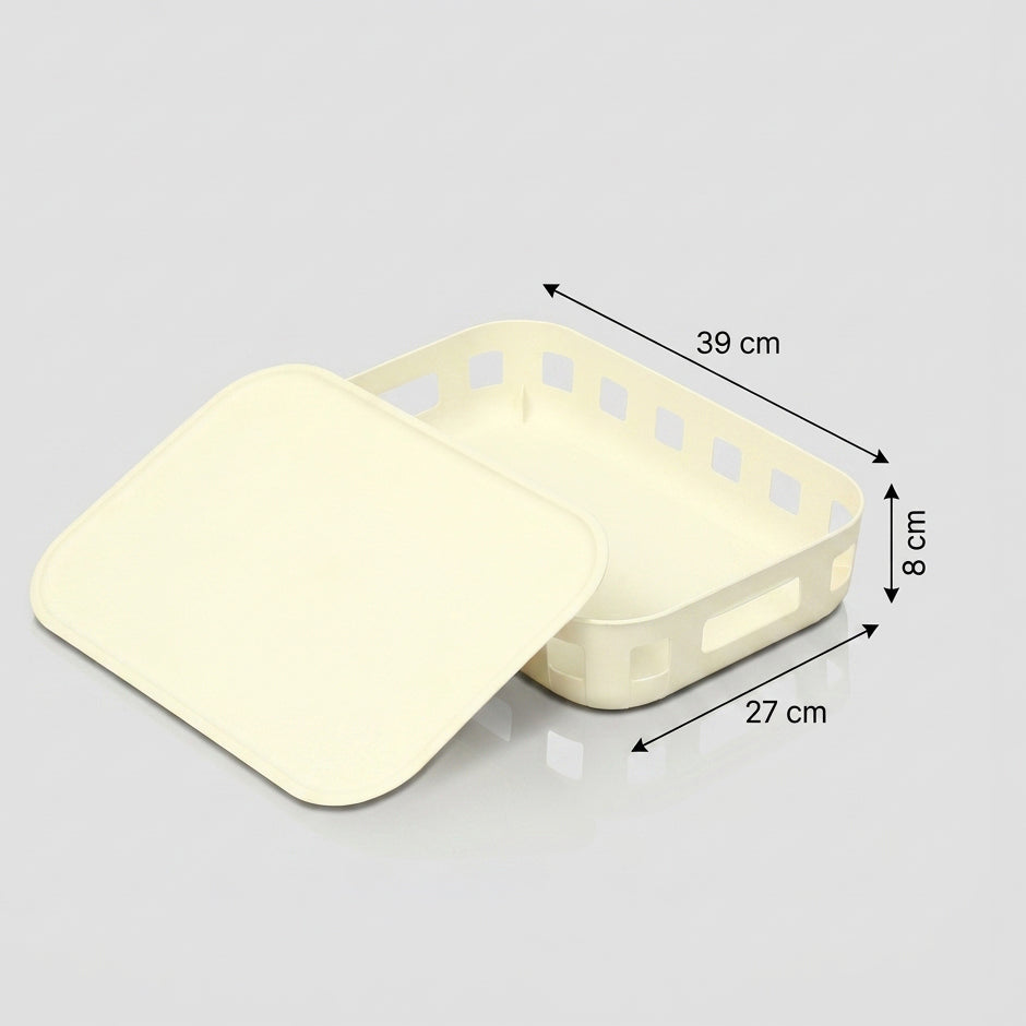 Cream Plastic Storage Box with Lid By Zodiya