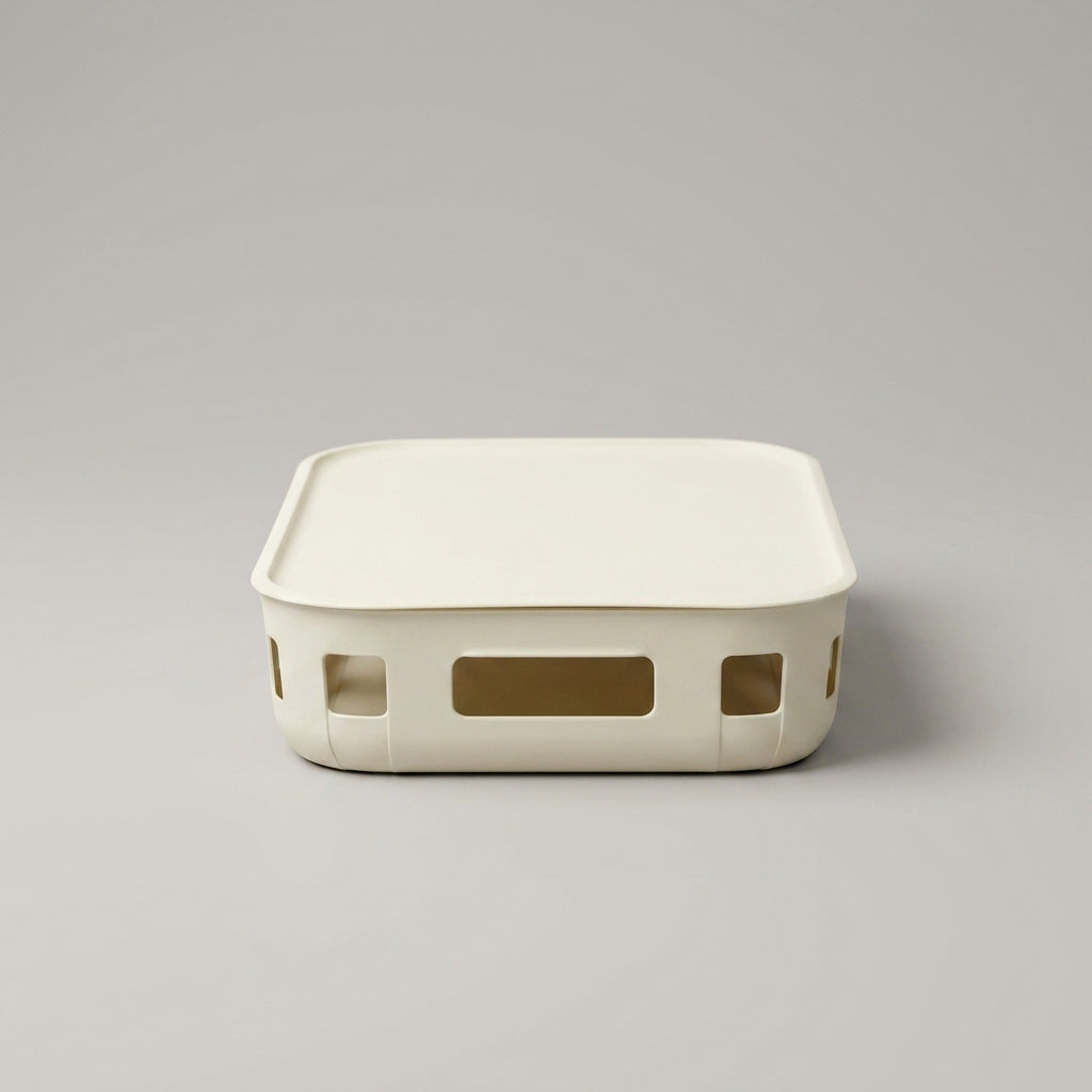 Cream Plastic Storage Box with Lid By Zodiya