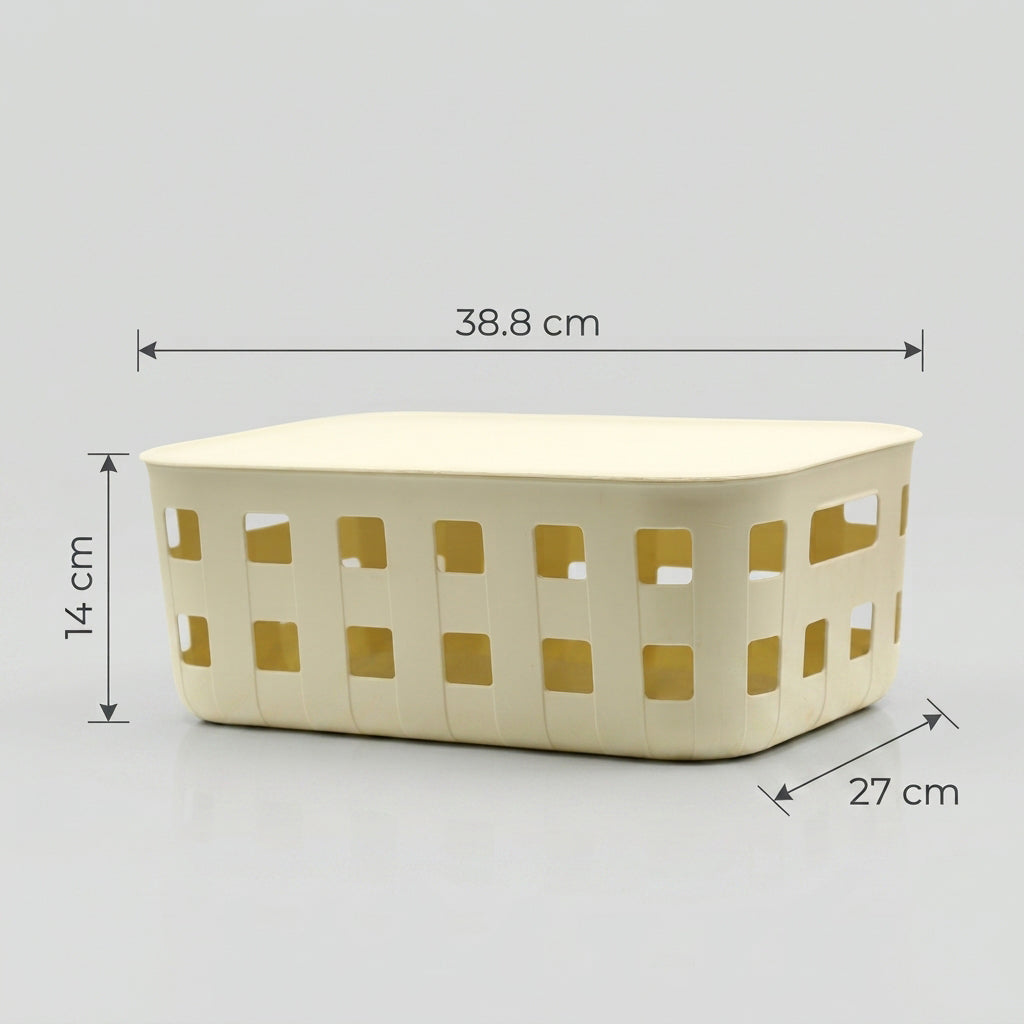 Cream Plastic Storage Box With Lid  (small) By Zodiya