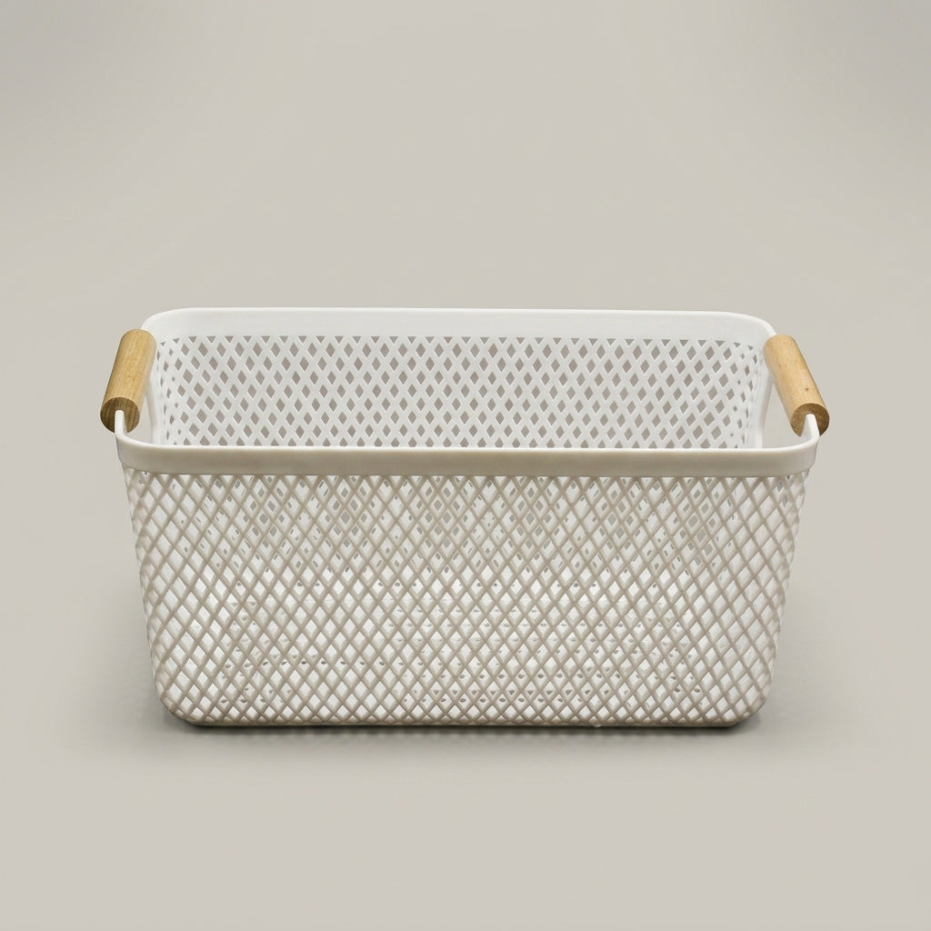 White Small Mesh Plastic Storage Basket By Zodiya