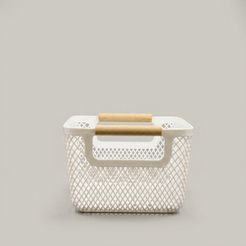 White Small Mesh Plastic Storage Basket By Zodiya