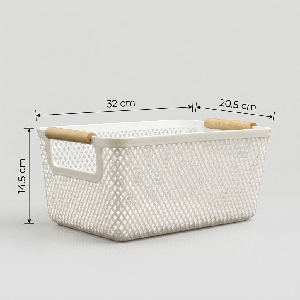White Small Mesh Plastic Storage Basket By Zodiya