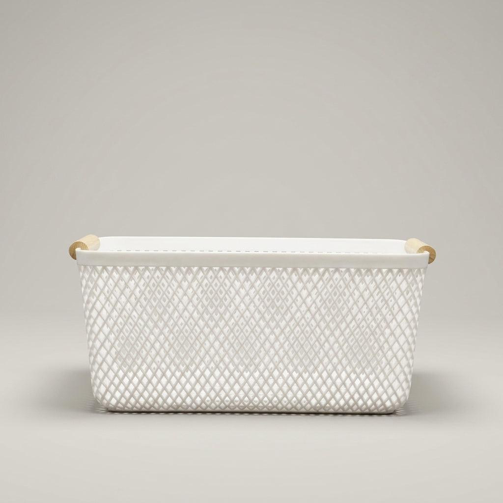 White Small Mesh Plastic Storage Basket By Zodiya