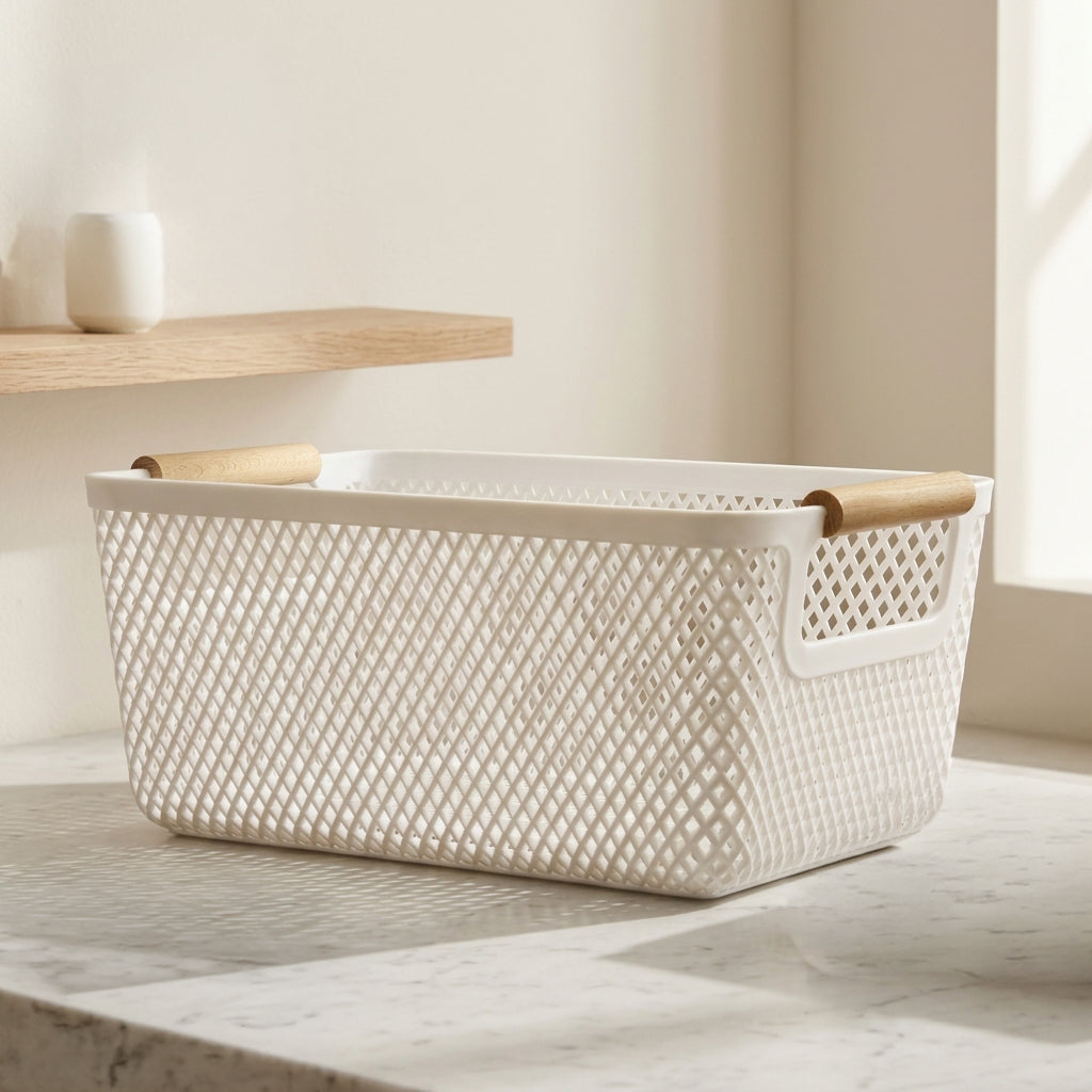 White Multipurpose Plastic Storage Basket By Zodiya