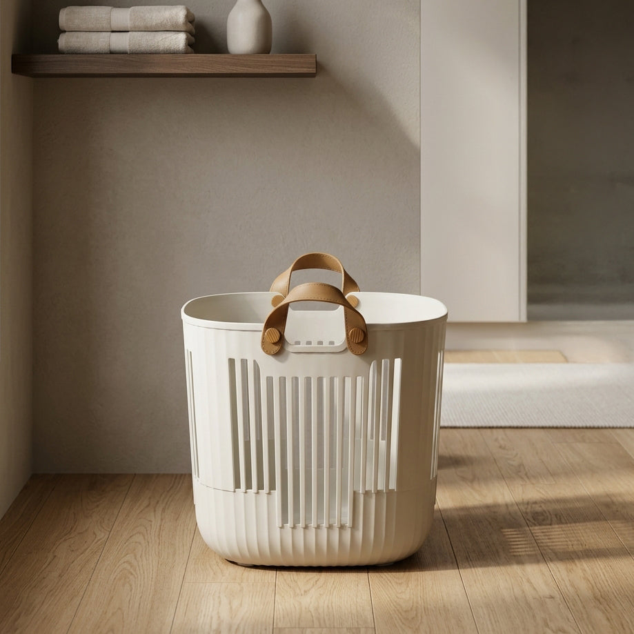 White Plastic Laundry Basket ( Medium) by Zodiya
