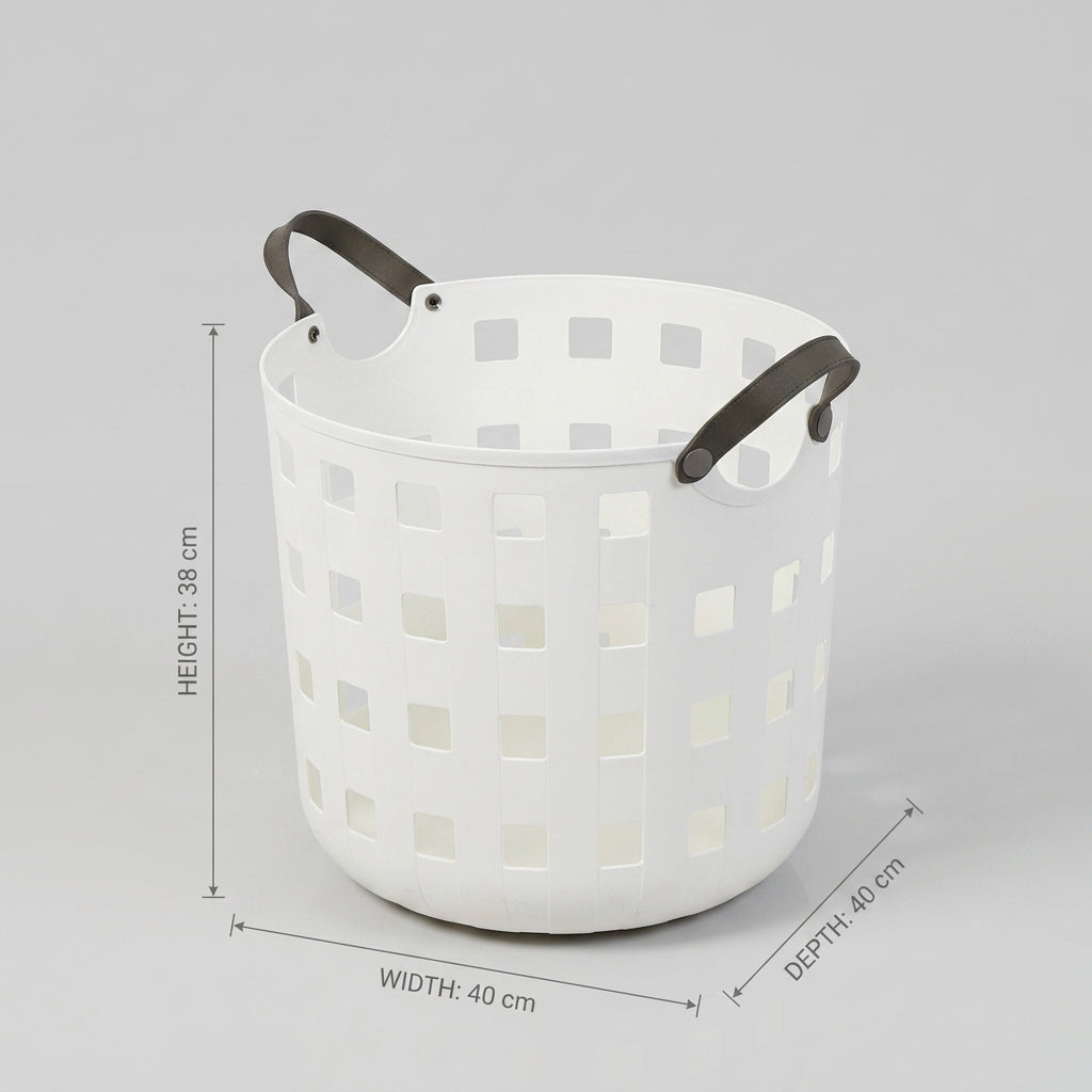 White Large Plastic Laundry Basket by Zodiya