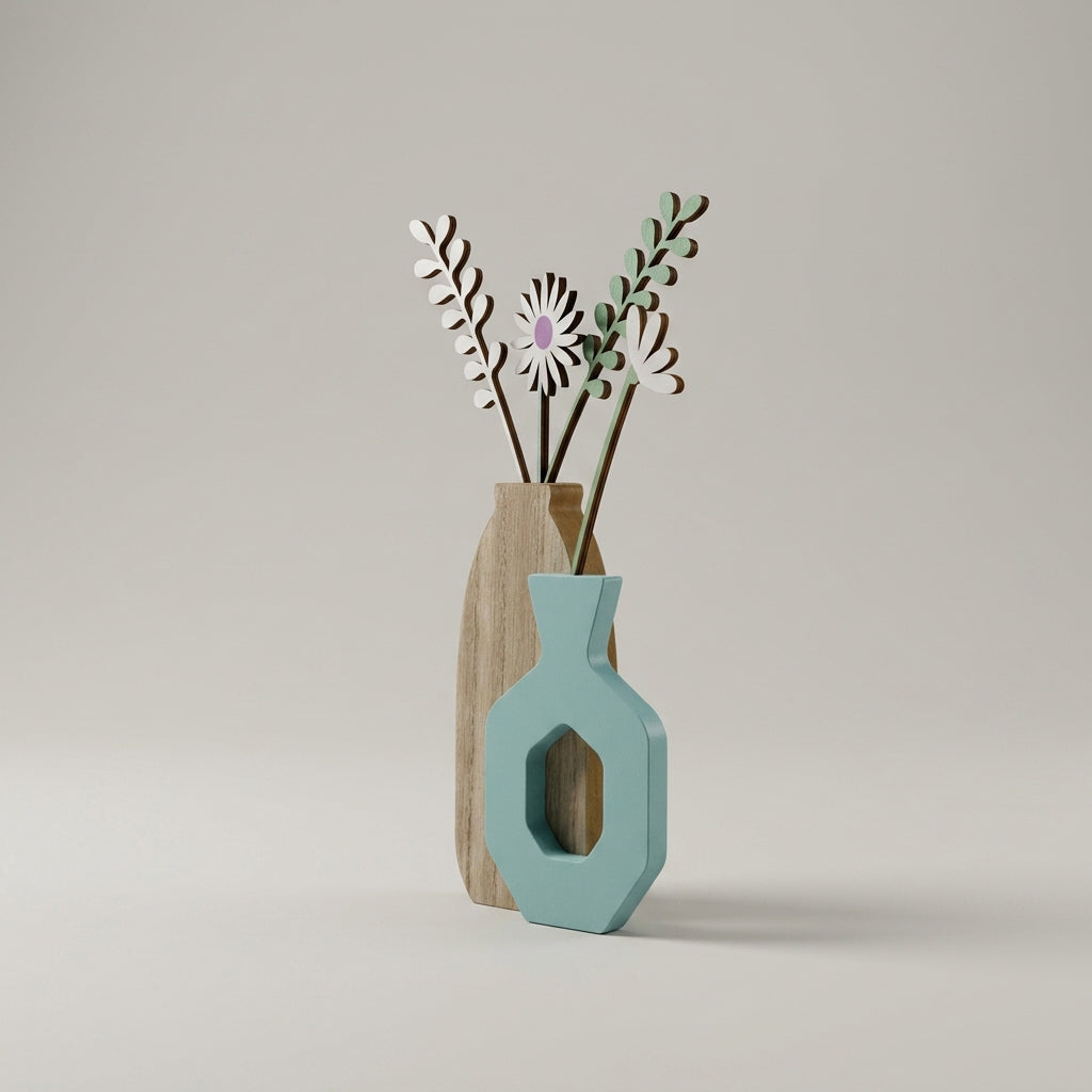 Wooden Floral Tabletop Vase Decor by Zodiya