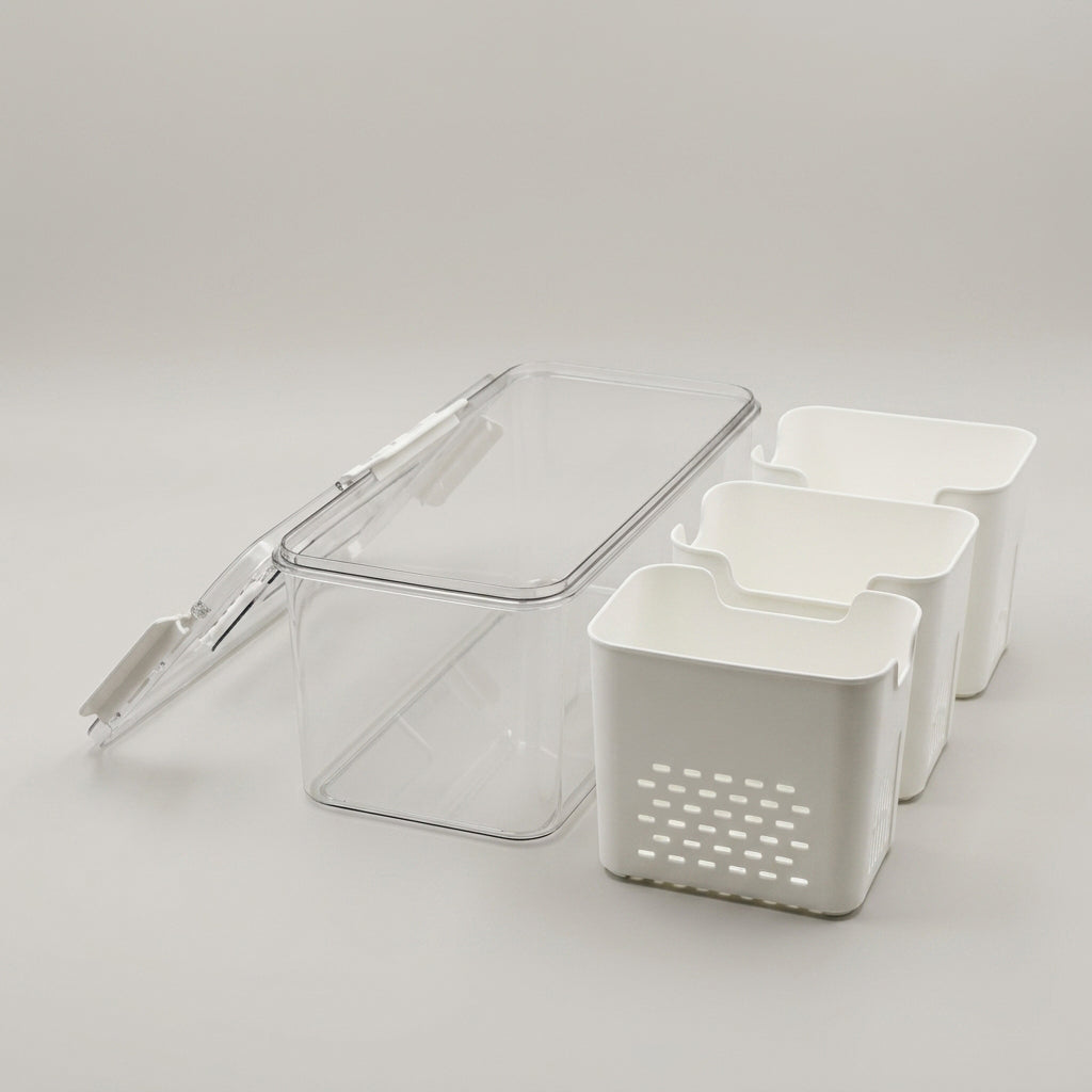 Refrigerator storage box with removable compartments by Zodiya