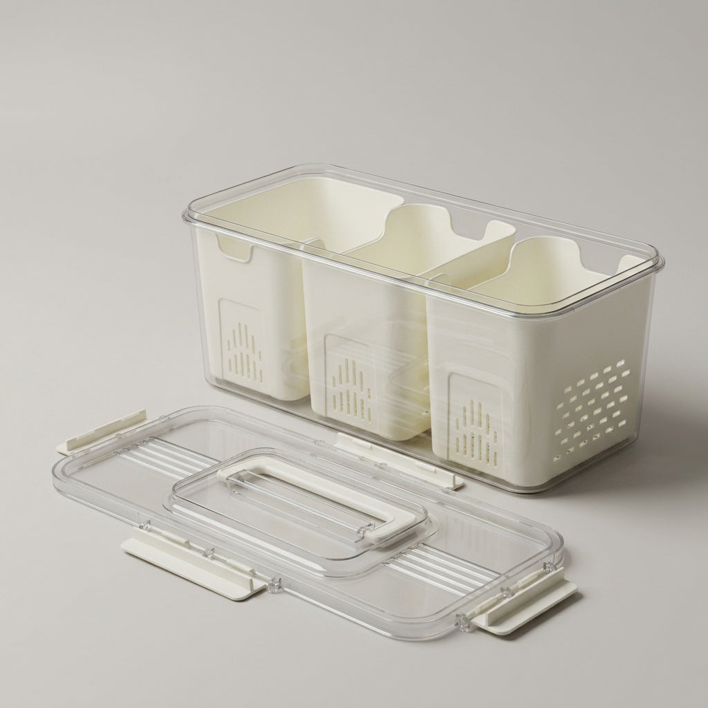 Refrigerator storage box with removable compartments by Zodiya