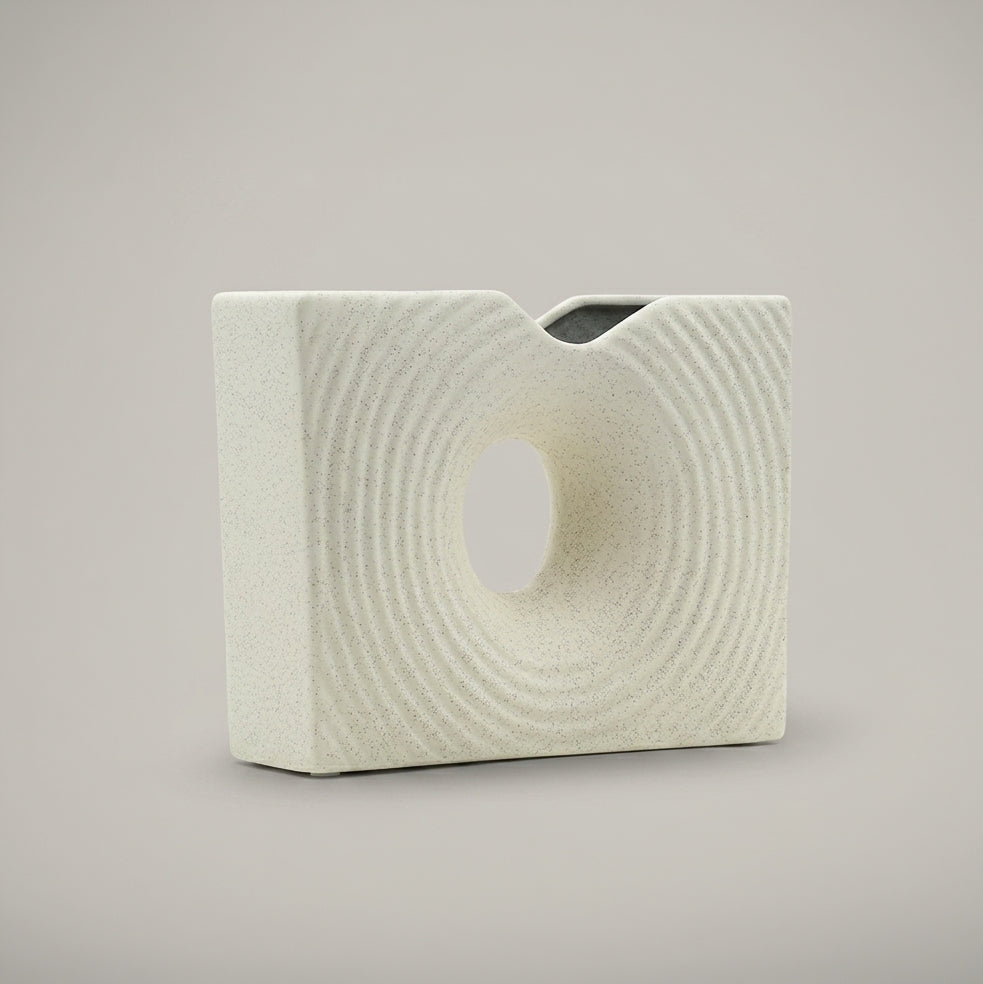 White Ceramic Textured Flower Vase( Rippled, Donut) By Zodiya