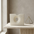 White Ceramic Textured Flower Vase (Rippled, Donut) By Zodiya
