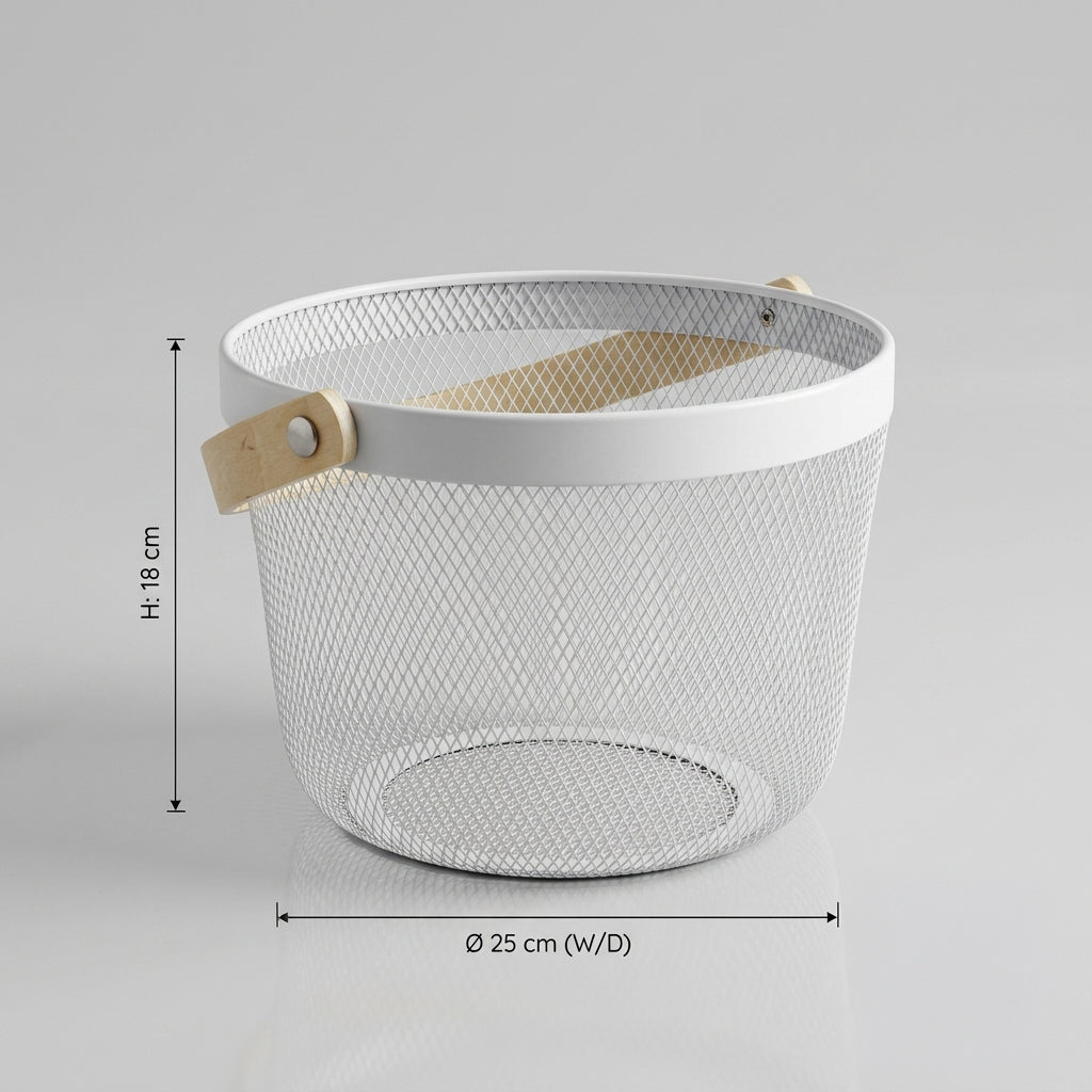 White Round Metal Basket By Zodiya