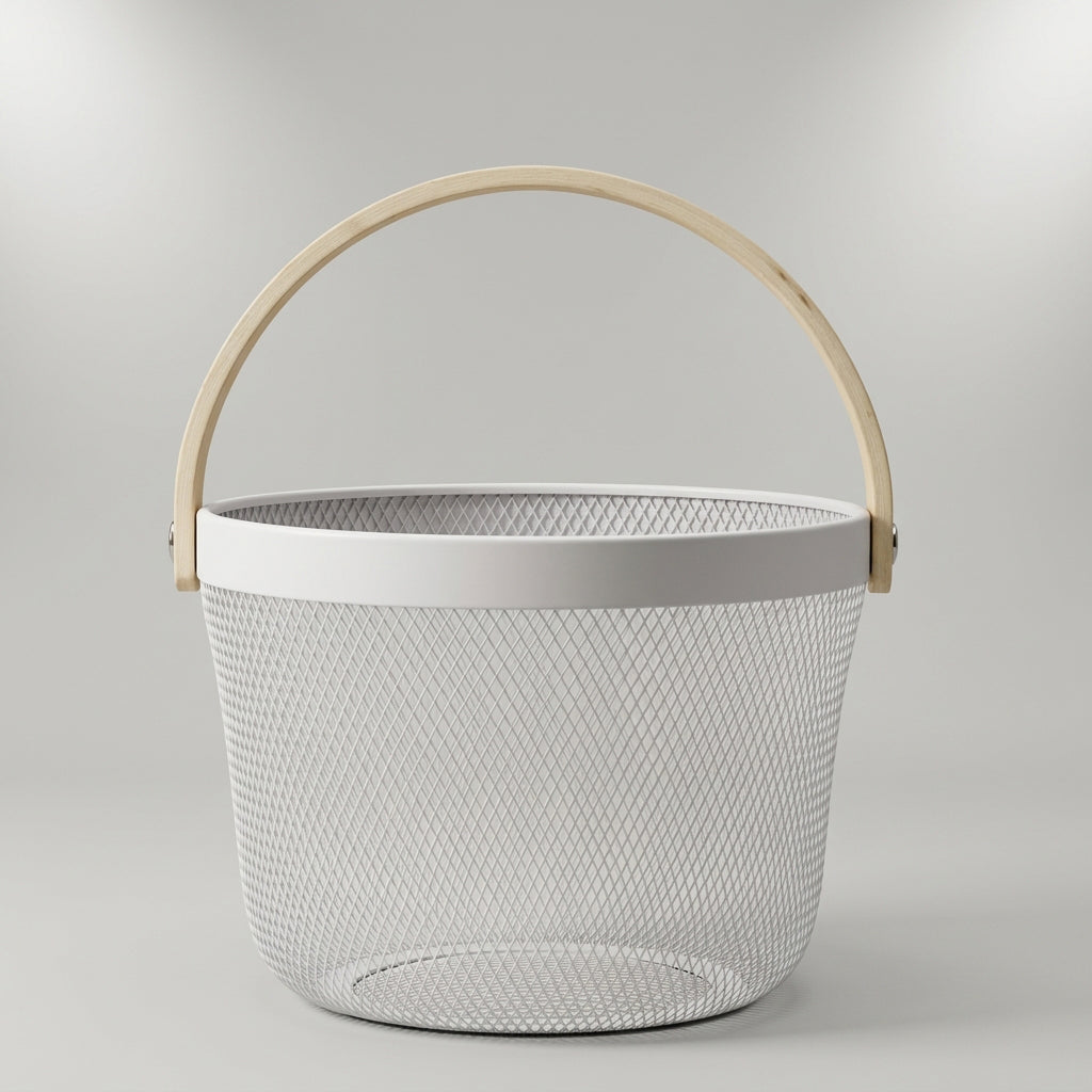 White Round Metal Basket By Zodiya