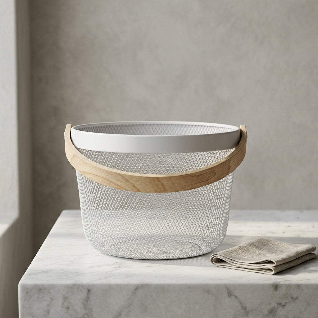 White Round Metal Basket By Zodiya