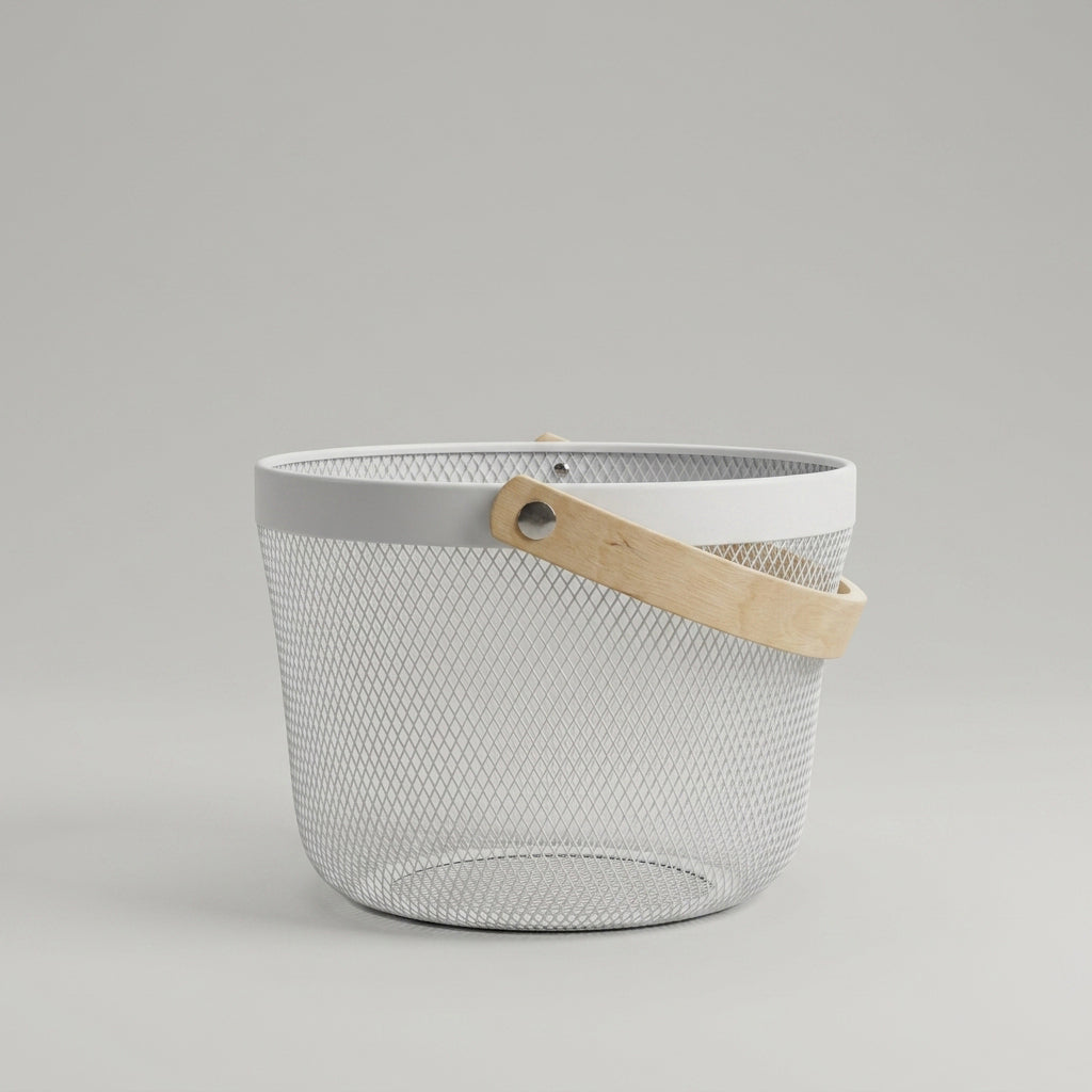 White Round Metal Basket By Zodiya