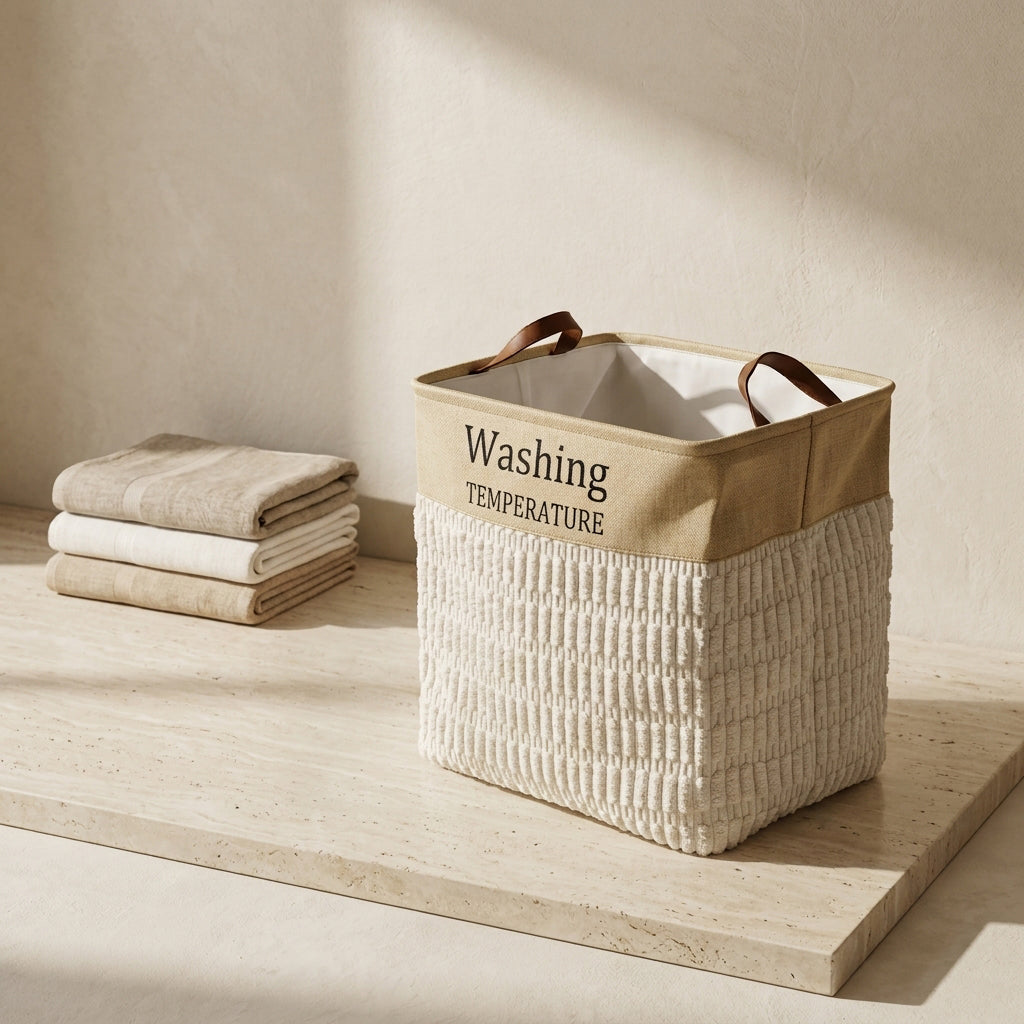 Cream Fabric Laundry Basket by Zodiya