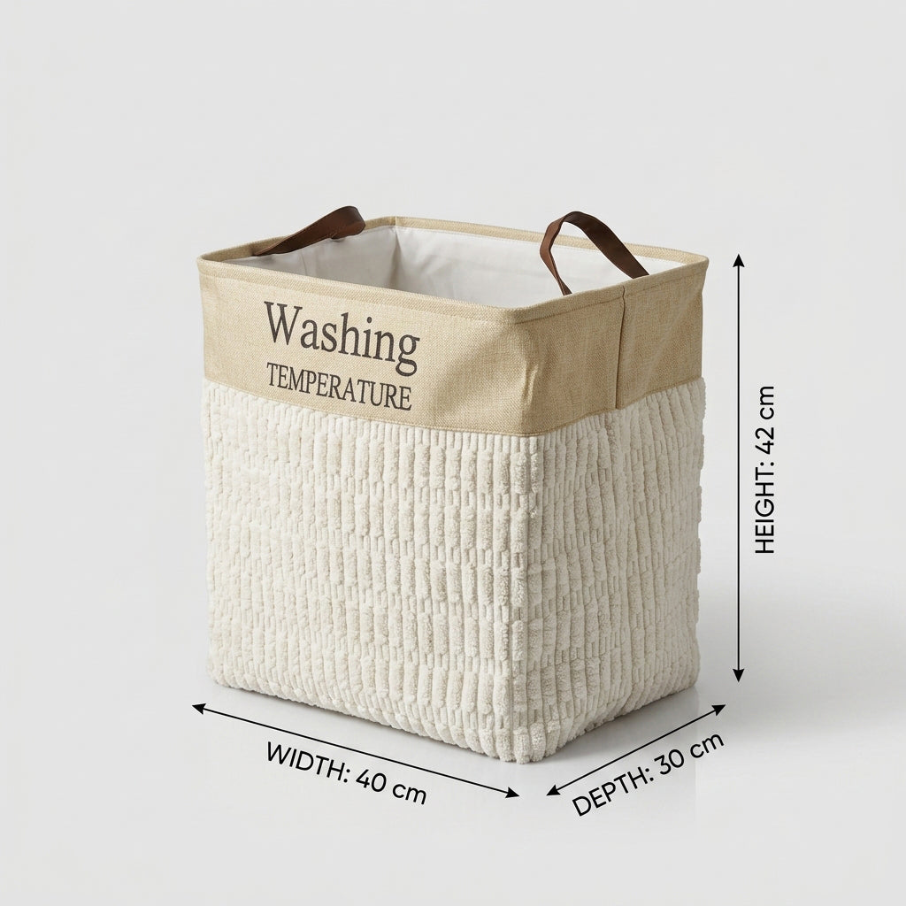 Cream Fabric Laundry Basket by Zodiya