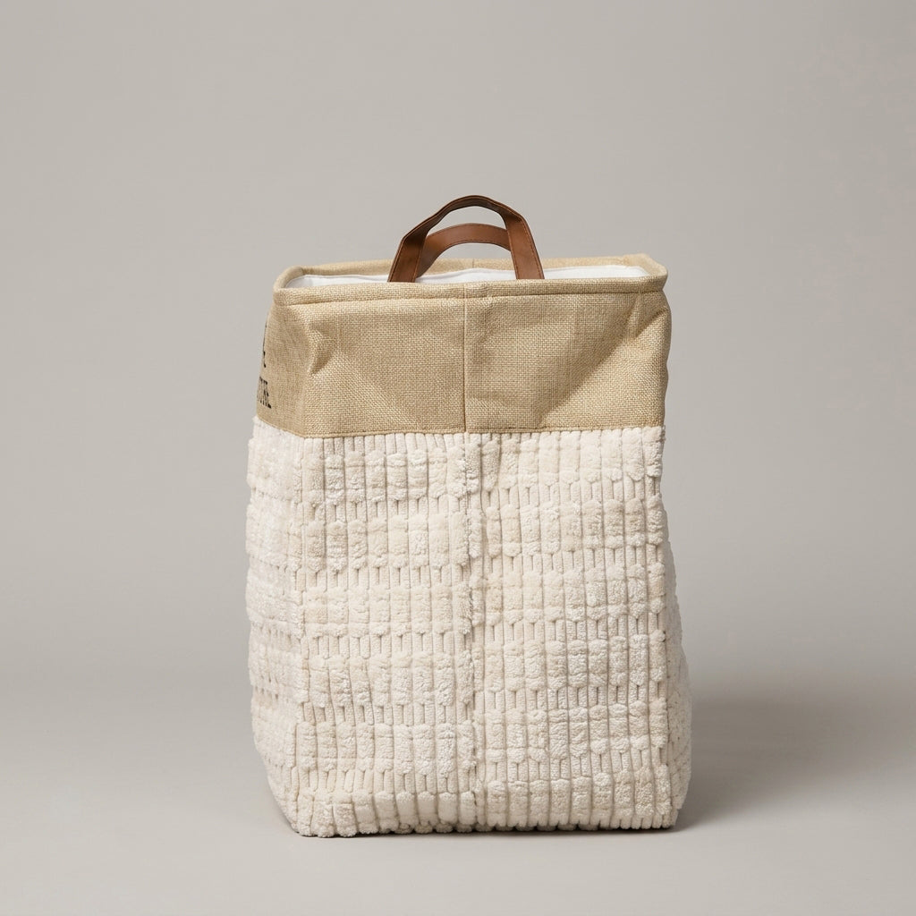 Cream Fabric Laundry Basket by Zodiya