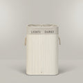 White Slatted Laundry Basket with Lid, Compartments by Zodiya