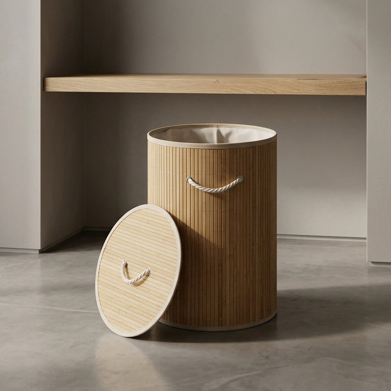 Bamboo Laundry Basket with Lid by Zodiya