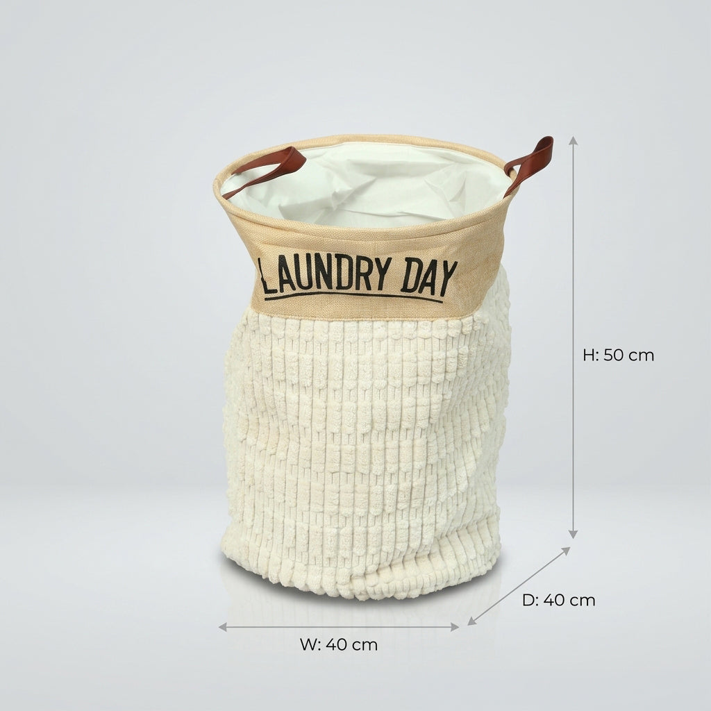 Small Beige Fabric Laundry Basket with Rope Handles by Zodiya