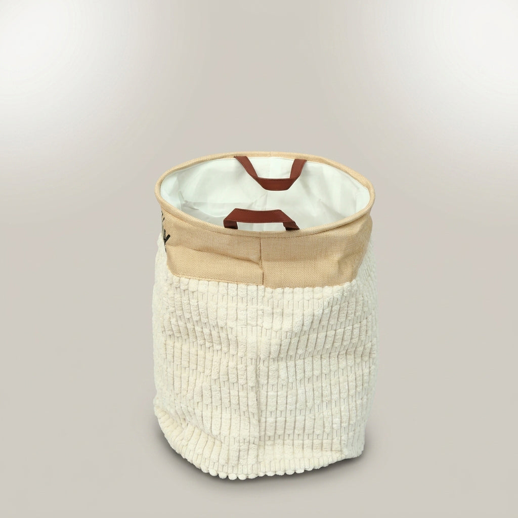 Small Beige Fabric Laundry Basket with Rope Handles by Zodiya
